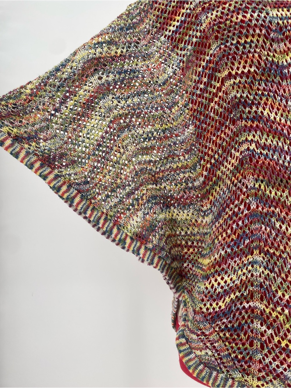 Muted Rainbow Striped Open Knit db Brand Poncho Festival Boho Shawl Tunic Top - Picture 6 of 9